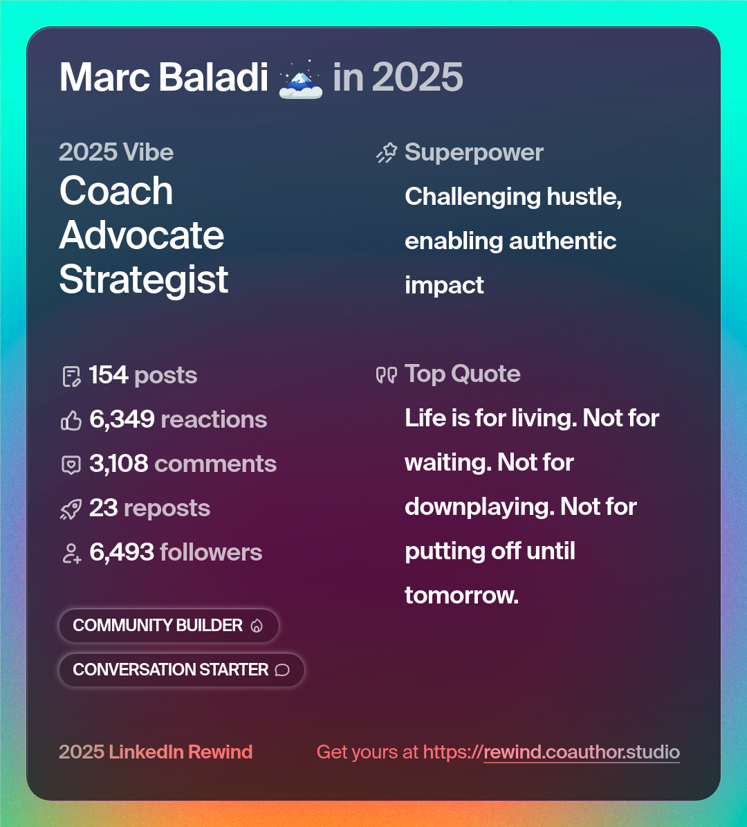 Marc Baladi's LinkedIn Rewind card
